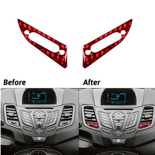 2x Red Carbon Fiber Interior Center Air Vent Cover Trim for Ford Fiesta 2011-15