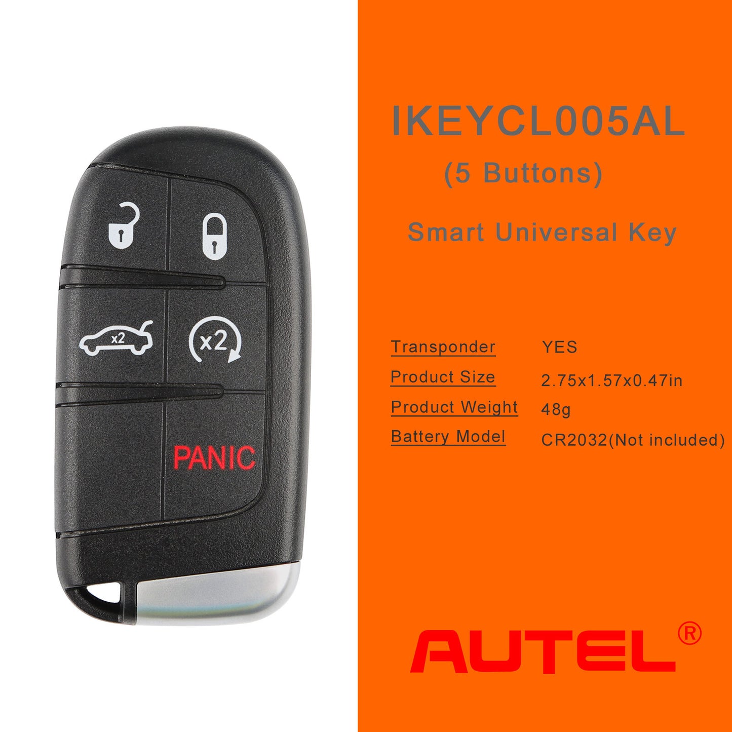 IKEYCL005AL Fit for Chrysler 5 Buttons Universal for Smart Key Independent