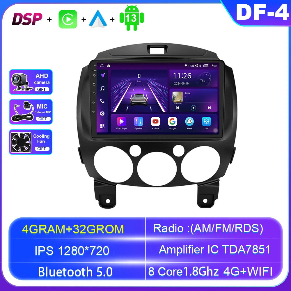 for MAZDA 2 Mazda2 2007-2014 Stereo Android Car Radio CarPlay Player GPS Screen