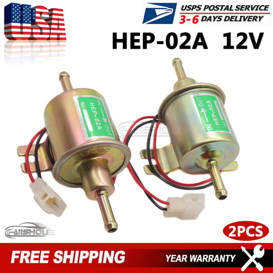 2 Packs Electric Fuel Pump HEP-02A 12V Universal Inline Low Pressure Gas Diesel