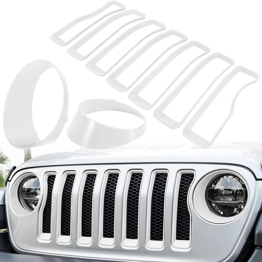 White front grille inserts and headlight trim covers are available on the for Jeep for Wrangler JLU