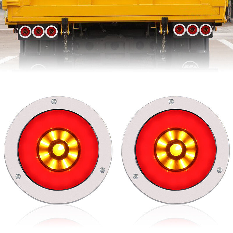 2X Red /White 4inch Round 24LED Truck Trailer Stop Turn Signal Tail Brake Lights
