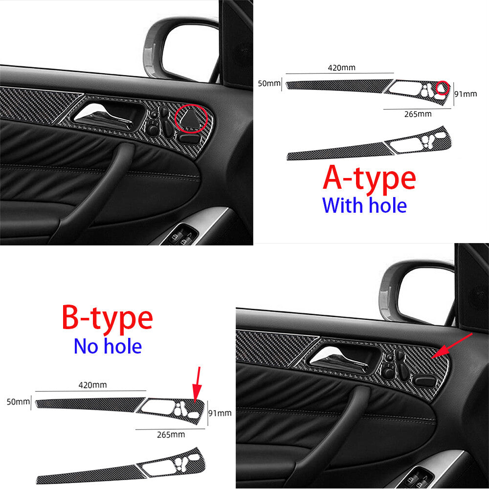 for Benz C Class W203 2005-07Red Carbon Fiber Inner Front Door Handle Panel Trim