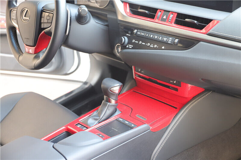 Console Gear Shift Frame Cover Trim Fit for Lexus for ES 2018-2021 Red Carbon Fiber