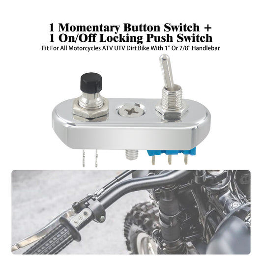 Chrome for Mini Control Toggle Push Switch ON/OFF Button For Universal 1 Handlebar
