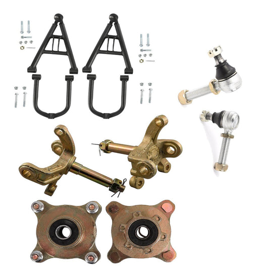 Front suspension upper/lower control arm assembly, tie rod, wheel hub, go-kart, all-terrain vehicle