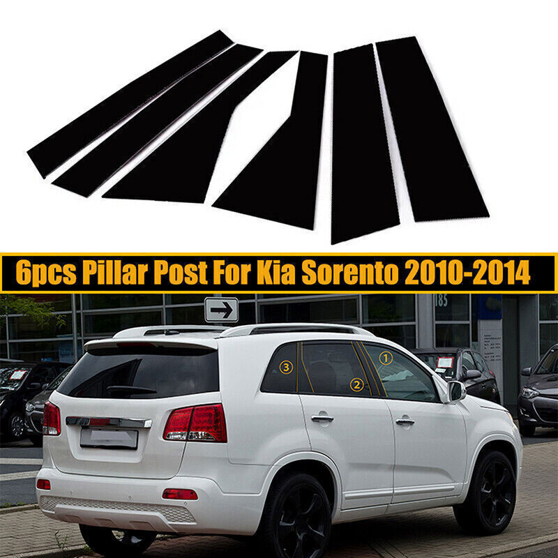 for Kia Sorento 11-2015 Piano Black Pillar Posts Door Window Molding Strip Trims