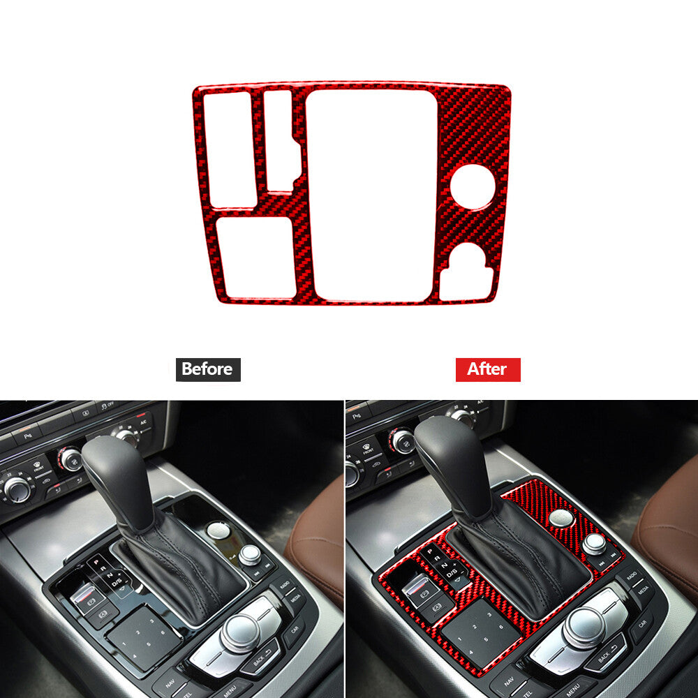 Red carbon fiber console gearshift trim for Audi A6 A7 2012-2018