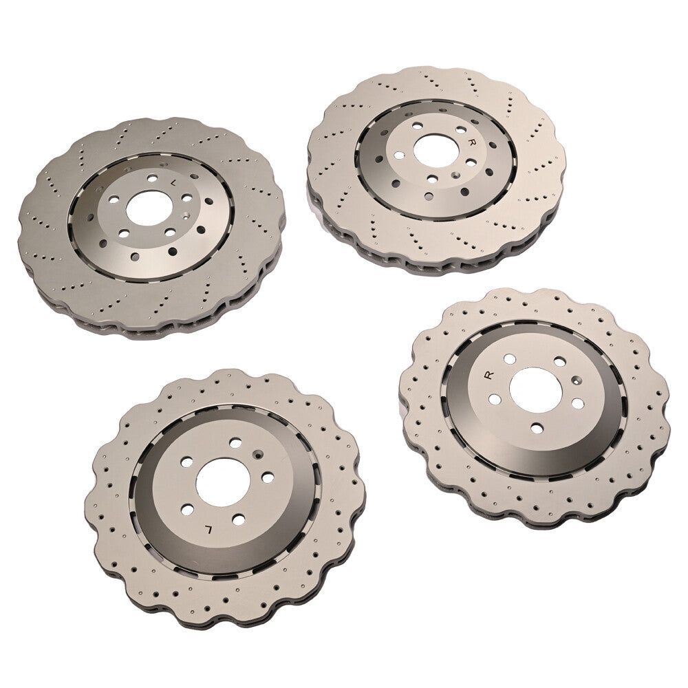For RS7 14-16 Set of Front  Rear Vented Drilled Dimpled Disc Brake Rotors