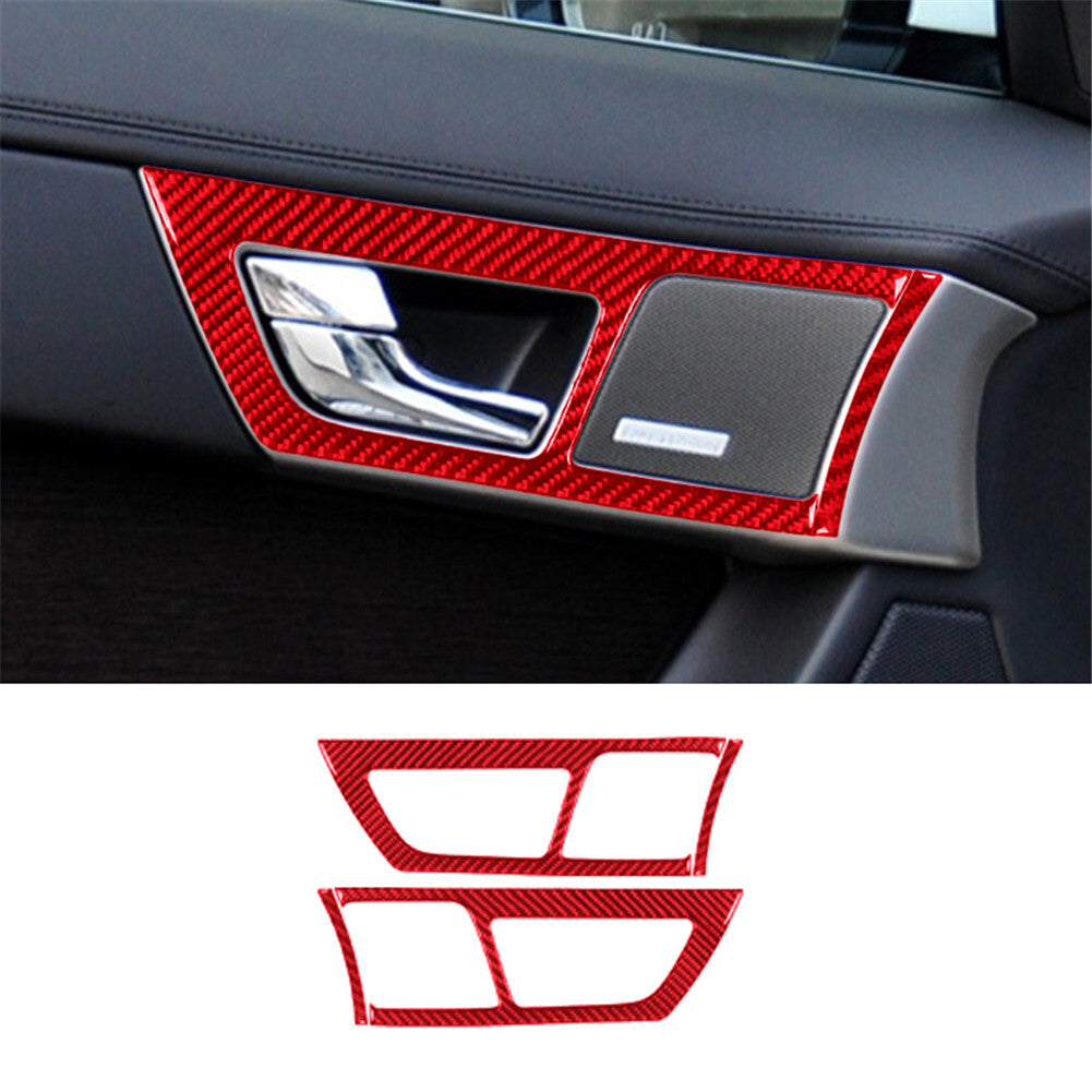 Red Front Door Handle Frame Trim Cover Panel Carbon Fiber for Jaguar XF 2009-11