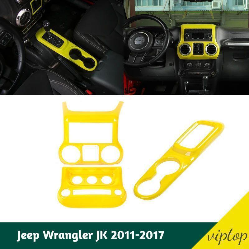 for Jeep for Wrangler JK 2011-2017 Yellow Dashboard A/C Switch Cup Holder Panel Trim