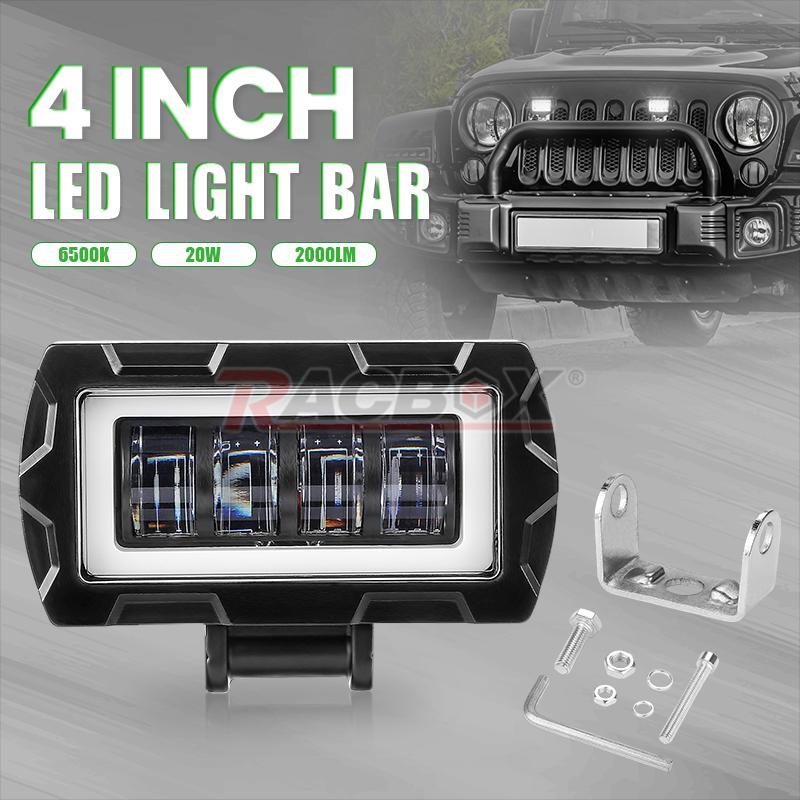 2X 4inch 7D LED Work Light Bar Pods White DRL Halo Driving Fog Offroad ATV SUV
