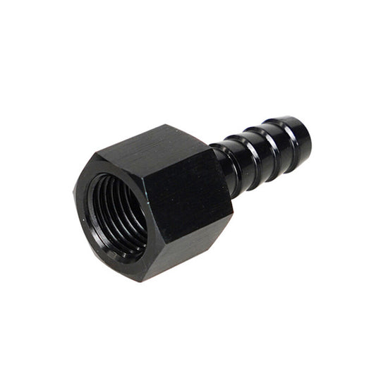 Black Fitting Hose End Straight 3/8 Barb to 6 AN Female Swivel Aluminum Anodize
