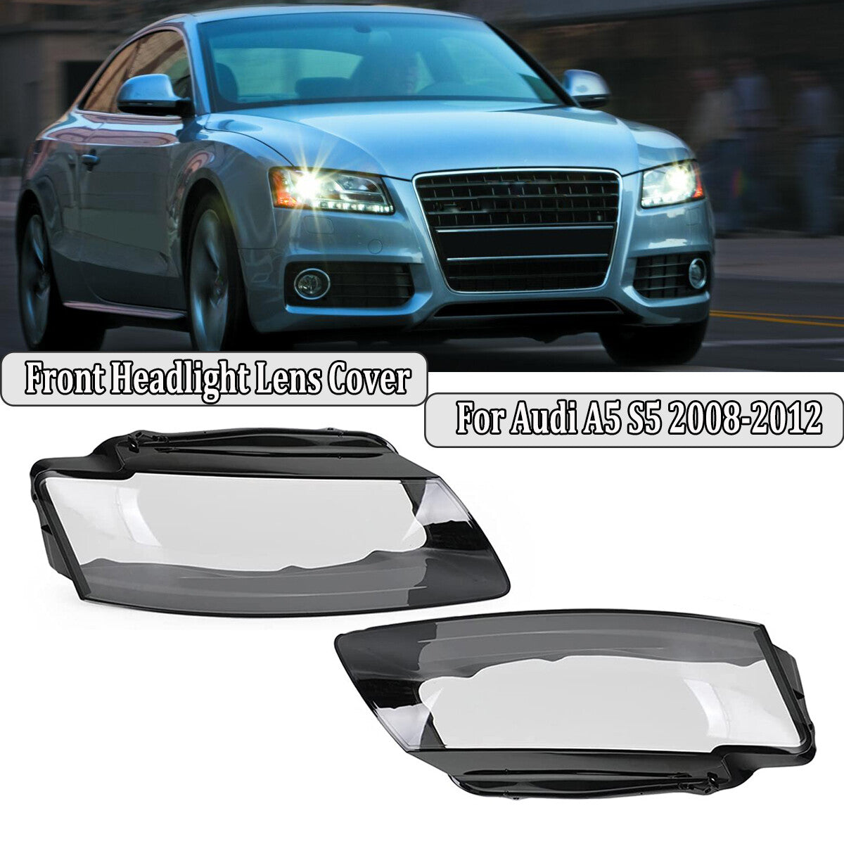 Front right + left headlight lens cover replacement parts for Audi A5 2008 - 2012