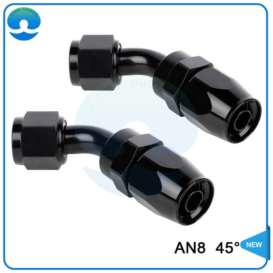 2Pcs Swivel Hose End Fitting Adaptor 8AN 45 Degree For Oil Fuel Line Black