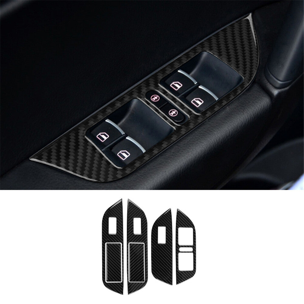 6Pcs Window Switch Button Trim Cover Decor Carbon Fiber for VW Touareg 2011-2018