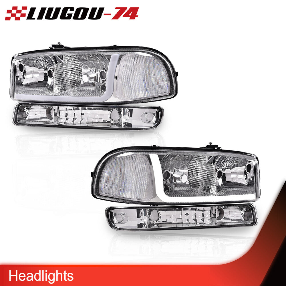 LED DRL headlights with bumper turn signals suitable for 99-07 for GMC for Sierra for Yukon chrome.