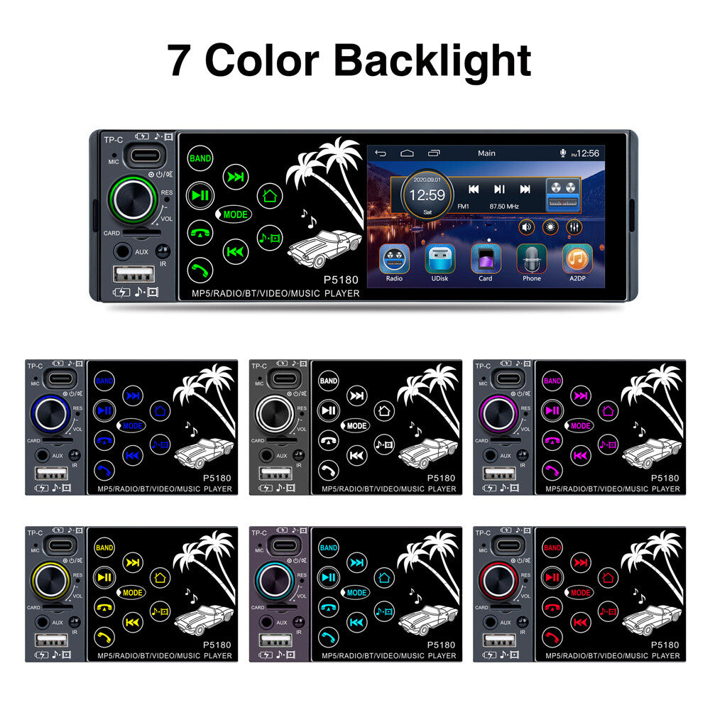 Single DIN Car Stereo Head Unit MP3 Audio Player BT AUX USB SD FM Radio In-dash