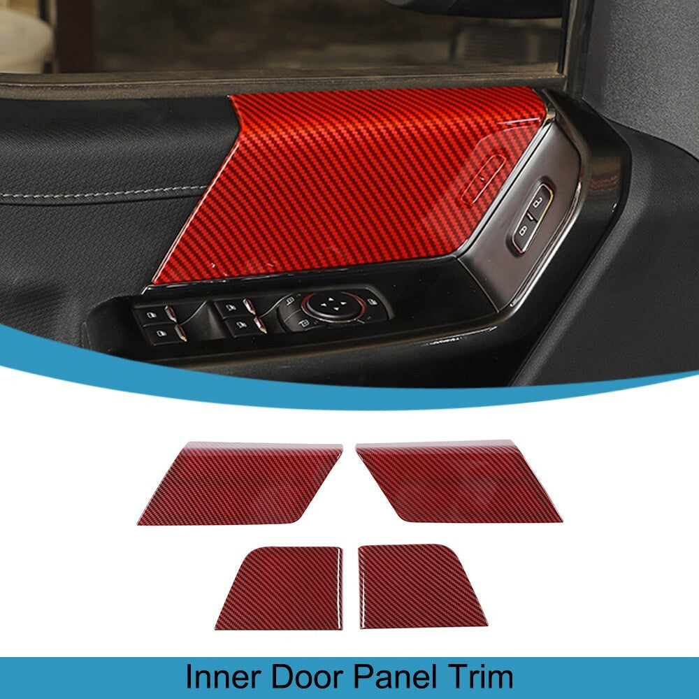 Red Carbon Front Rear Inner Door Panel Cover Trim for Ford F150 2021 2022 2023