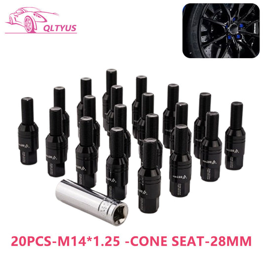 20PC 28mm M14x1.25 Wheel Lug Bolt Cone for Seat Studs Set for Most Aftermarket Black