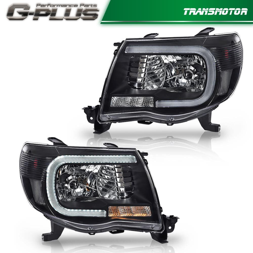 Suitable for 2005-2011 for Toyota Tacoma transparent LED headlights, black/transparent.