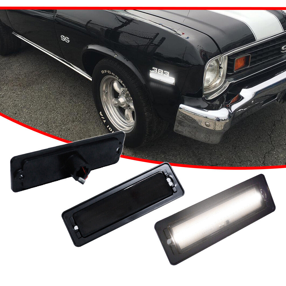 Suitable for 1970-1974 for Chevrolet Nova Smoked Lens Front/Rear Bumper Side Marker Lights (2-Piece Set)