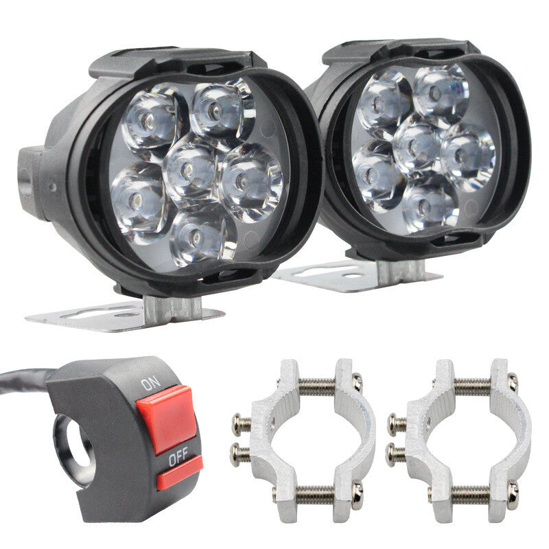 2-Pack 6-LED Motorcycle Auxiliary Headlights, White Spotlights, with Switch and Bracket