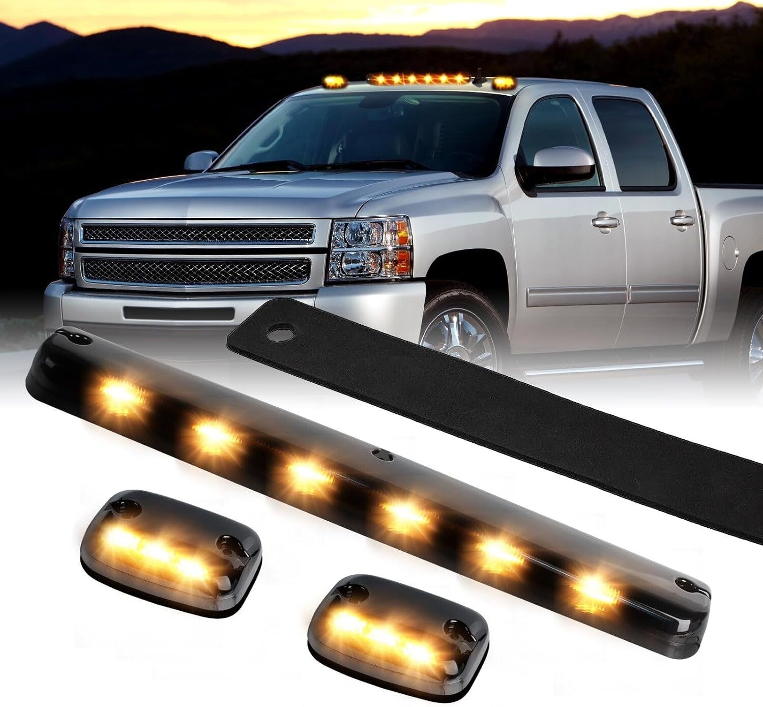 3x Smoke For 2007-2022 for Chevy Silverado 3500HD Cab Led LED Roof Top Running Light