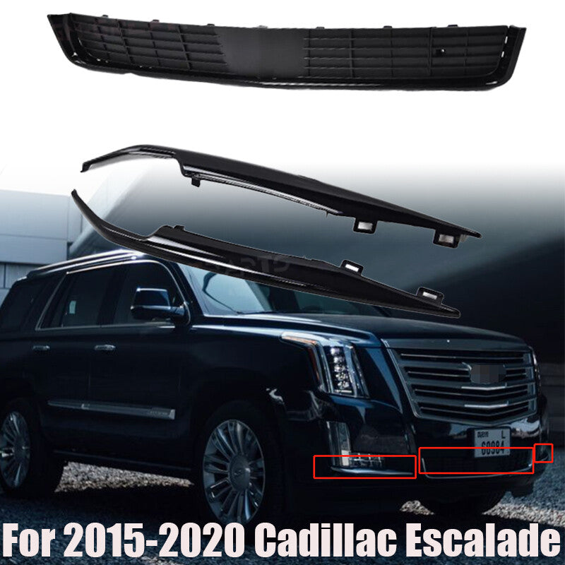 ront Bumper Trim Set + Lower Grille Black For 2015-2020 for Cadillac for Escalade