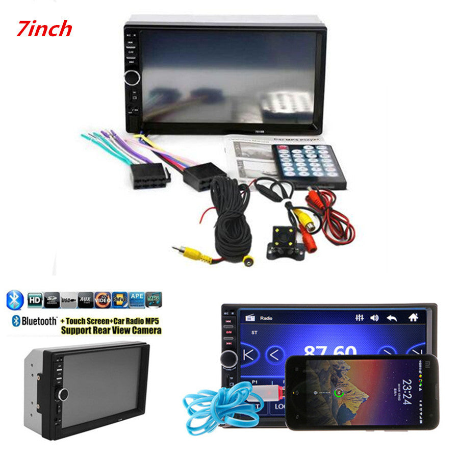 Car Video MP5 Player 2 Din 7 Touchscreen FM Bluetooth Radio Audio Stereo Camera