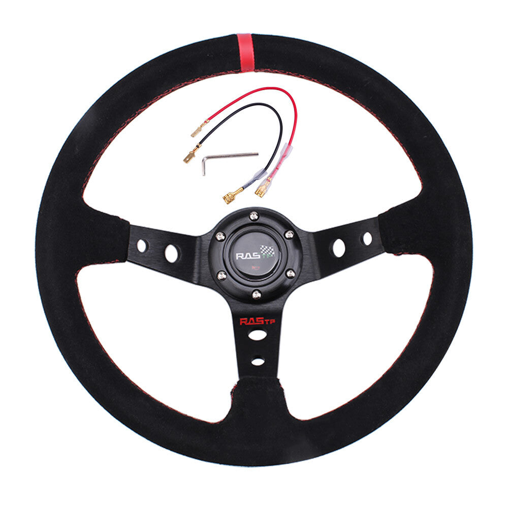 345mm 14IN Suede Steering Wheel + Aluminum Hub Adapter 120H for Camry for Corolla