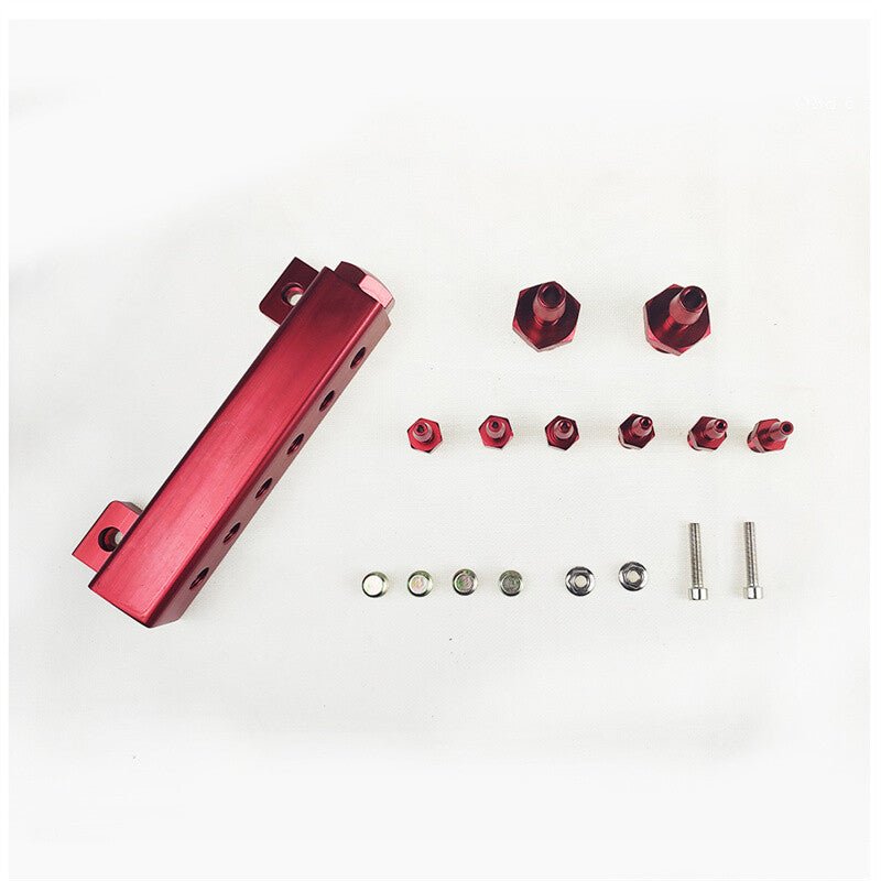 Red 6 Port Vacuum Block Intake Manifold Kit Fuel Gas Wastegate Turbo Boost
