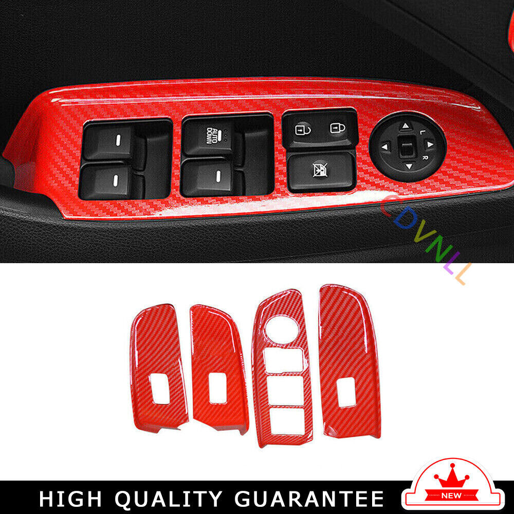 Glass Window Lifting Lock Panel Trim 4PCS for Kia K3 2014-2018 Red Carbon Fiber
