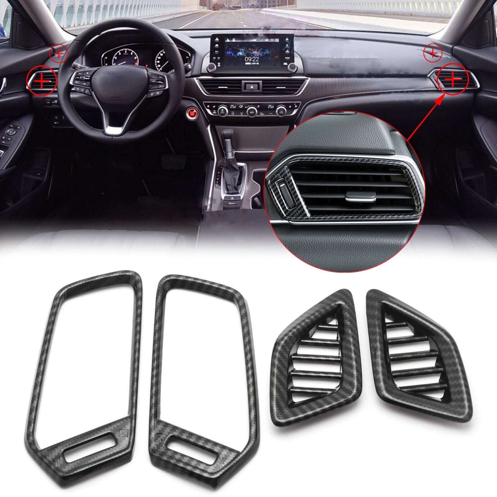 Carbon Fiber ABS Dashboard Air Vent Outlet Cover Trim for Honda Accord 18-22