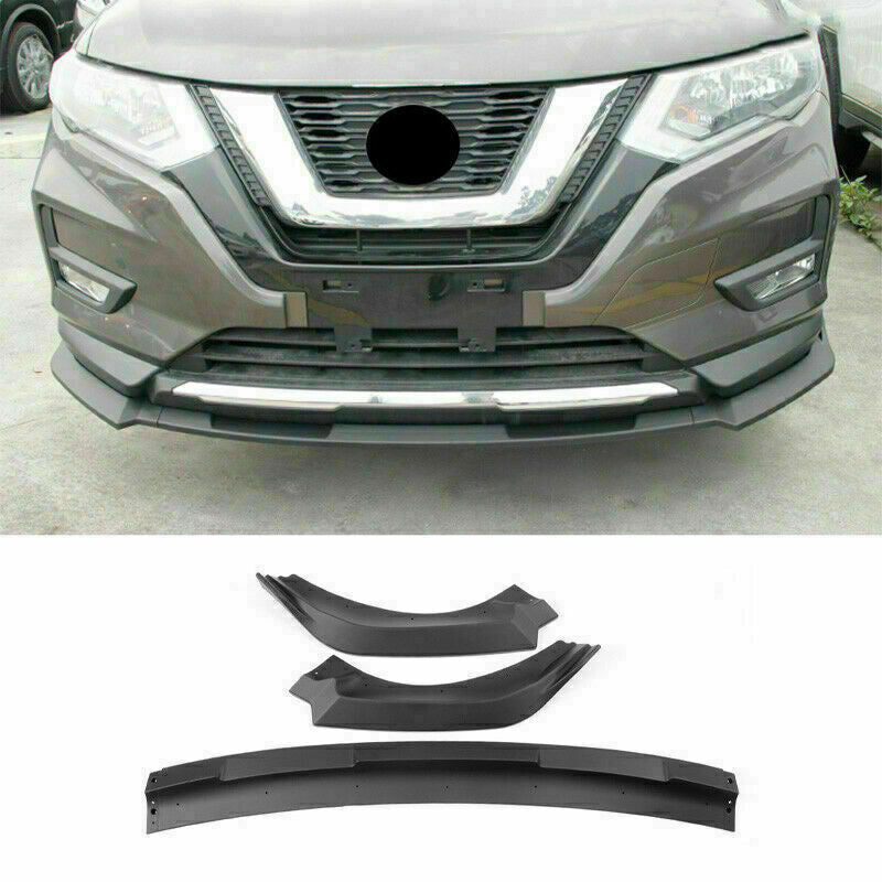 3Pcs for Nissan Rogue 2017-2020 Matte Black Front Bumper Lip Spoiler Guard Trim