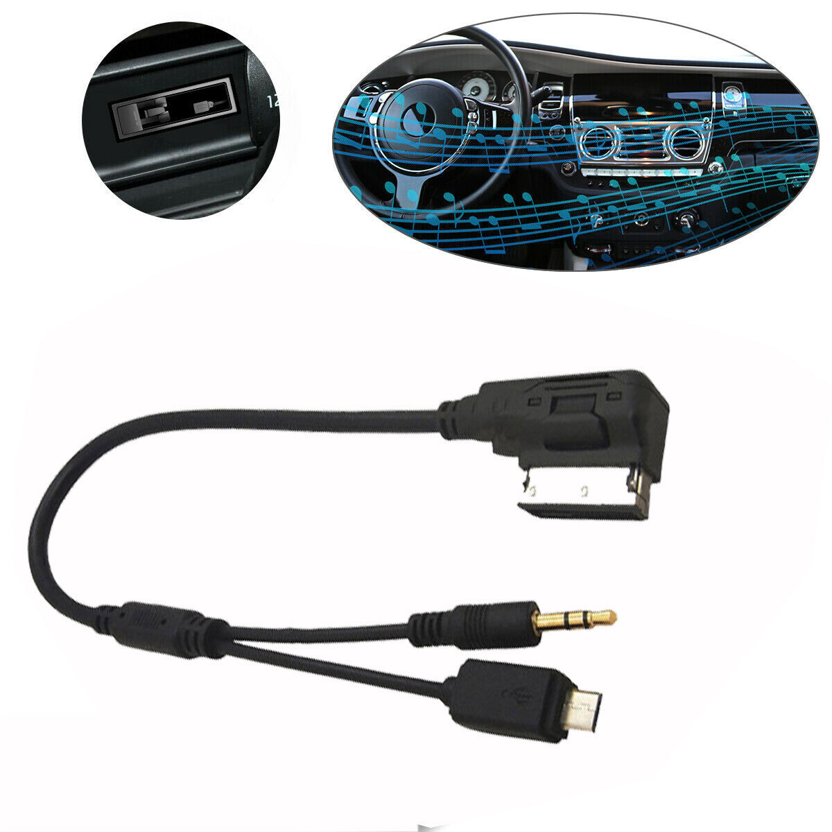 Suitable for Mercedes-Benz AUX interface adapter cable with lighting AMI MMI MDI 3.5 mm