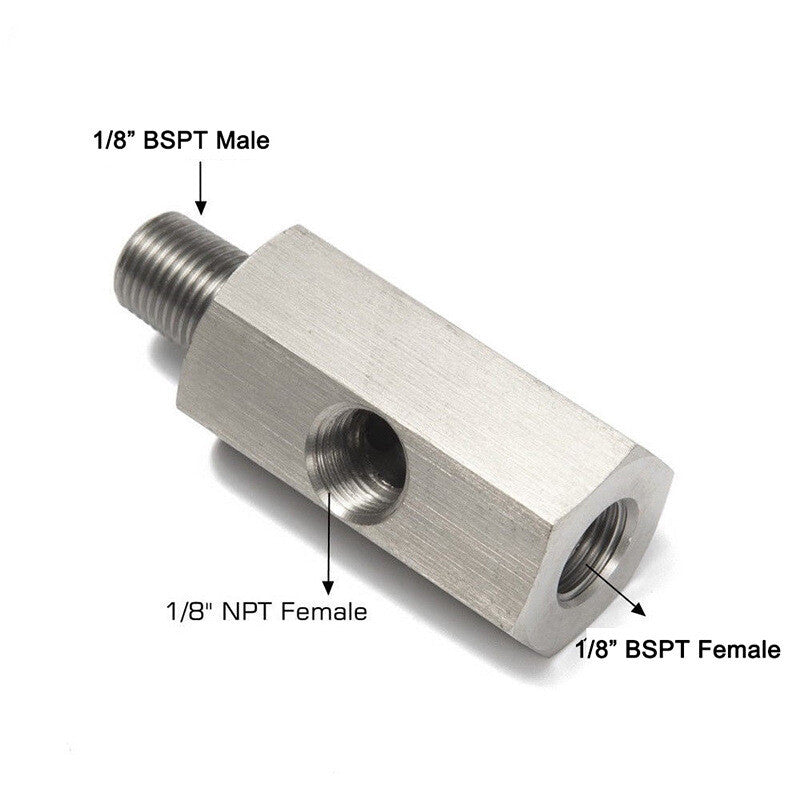 1/8'' BSPT Oil Pressure Sensor Tee to NPT Adapter Turbo Supply Feed Line Gauge