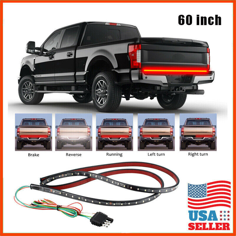 60-inch LED tailgate light bar with reverse brake signal for Chevrolet,for Ford,and for Dodge trucks.