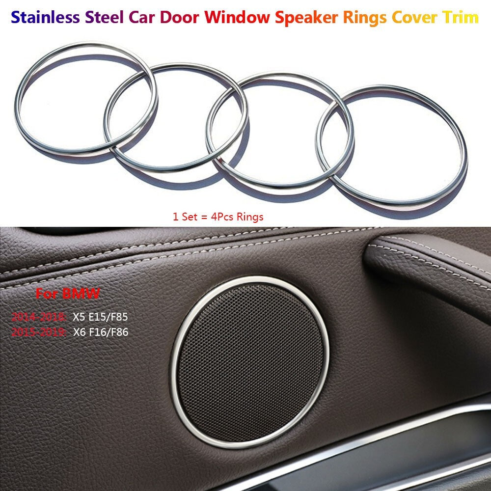 4Pcs Stainless for BMW X5 X6 F15 F16 Car Interior Door Speaker Rings Cover Trim
