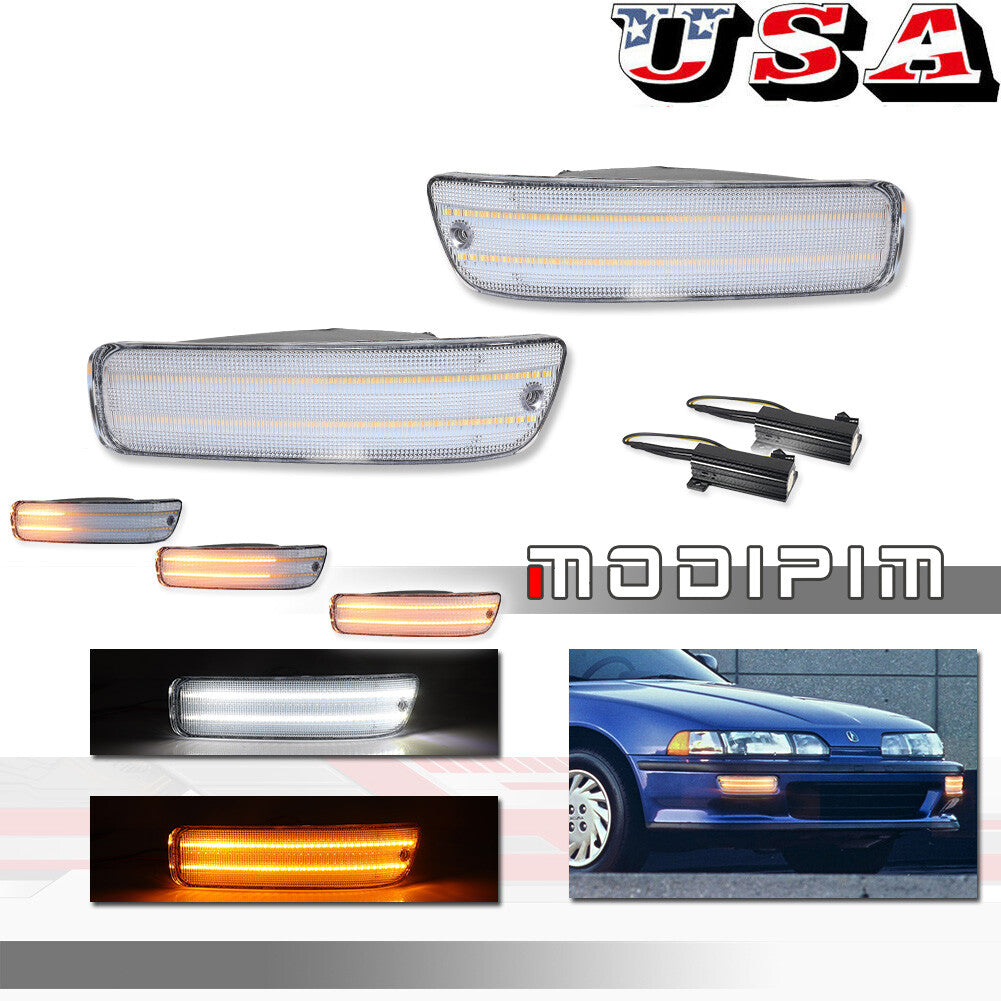 2-Pack Transparent Lens LED Front DRL Signal Lights for Acura Integra RS/GS/LS/GSR 92-93