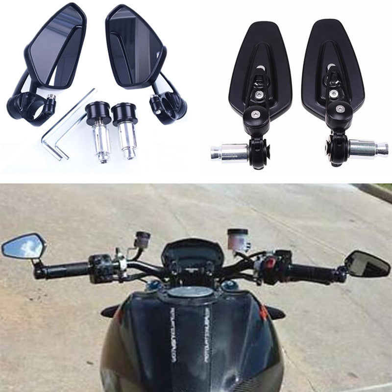 2x Black Motorcycle Bike Billet Aluminum 7/8 22mm Bar End Side Rearview Mirrors