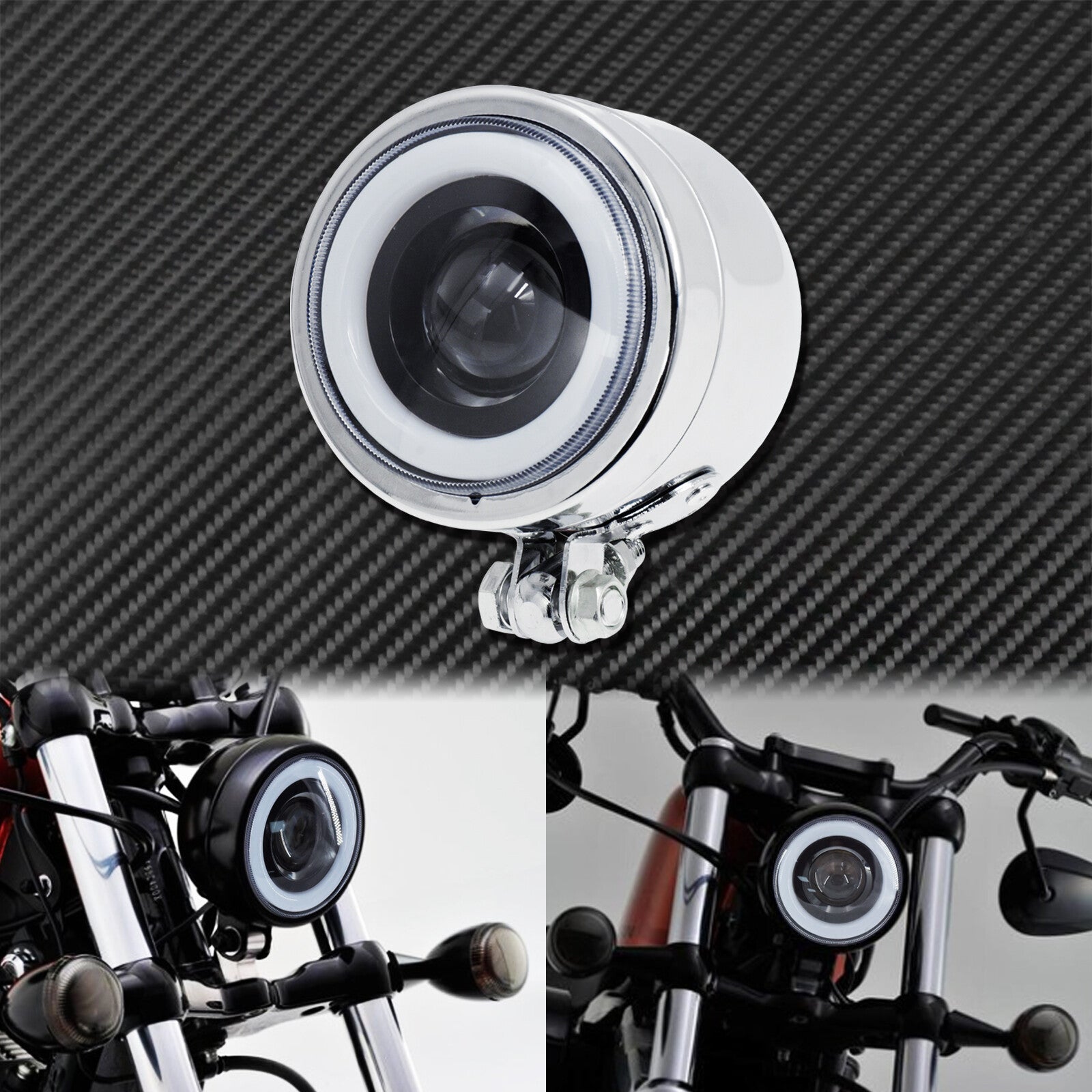Motorcycle LED Amber Headlight Head Lamp Chrome Fit For Sportster XL 883 1200