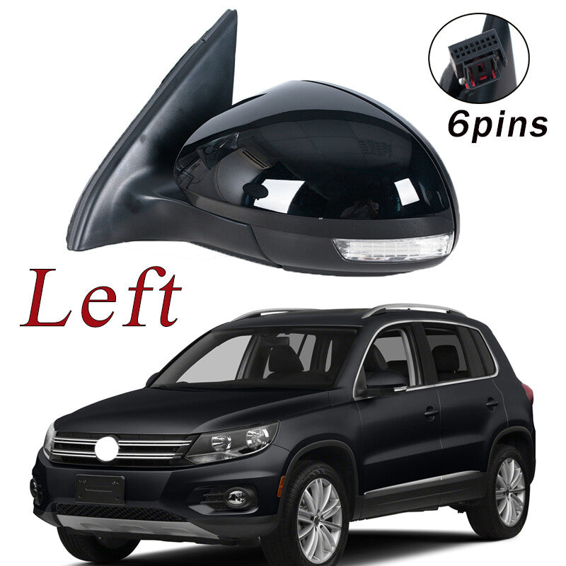 Left Black Wing Door Side Mirror Assembly 6Pins for VW for Tiguan 2009-2016