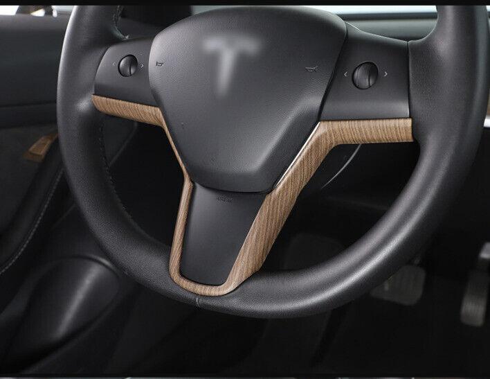Refit Wood Grain Steering Wheel Strip Cover Trim for Tesla Model 3 Y 2017-2022