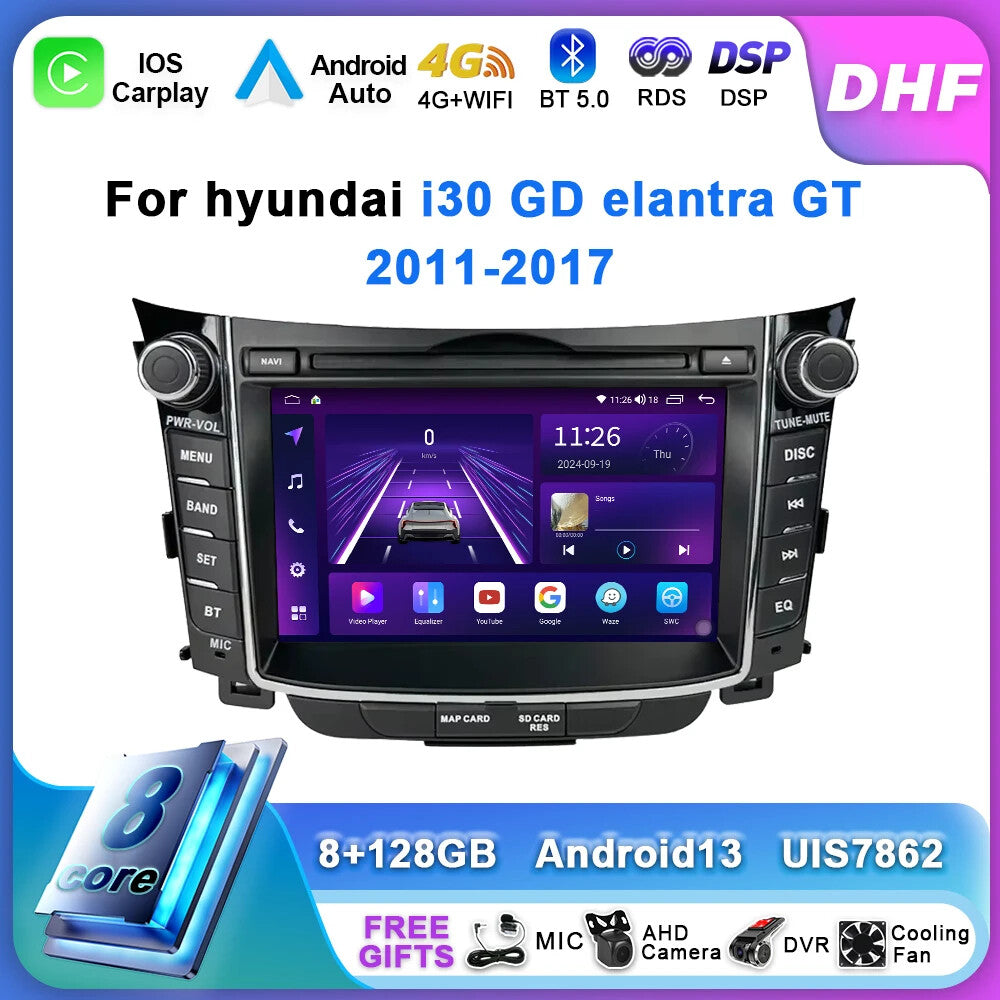 for Hyundai I30 GD for Elantra GT 2012-2017 Car Radio Auto CarPlay Screen GPS Player