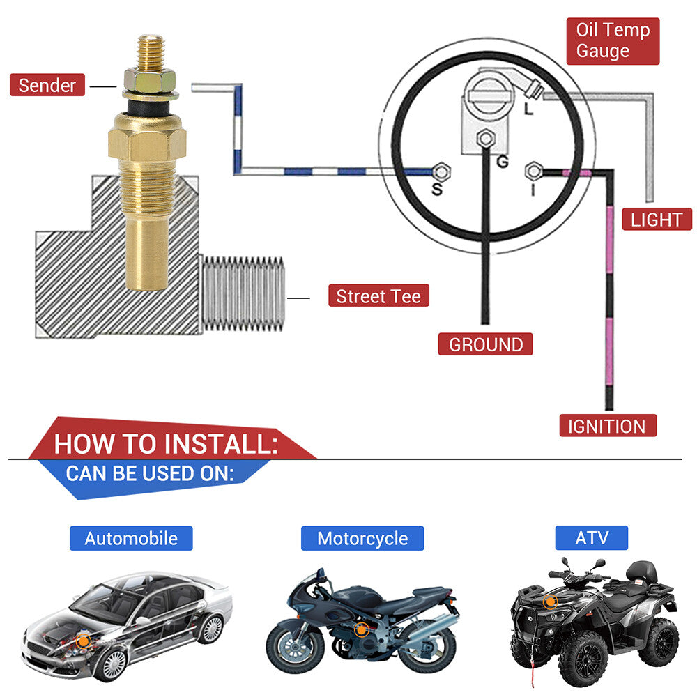 Oil Water Temperature Gauge Sensor Temp Sender 1/8 NPT For K-Swap K20 K24 for Honda