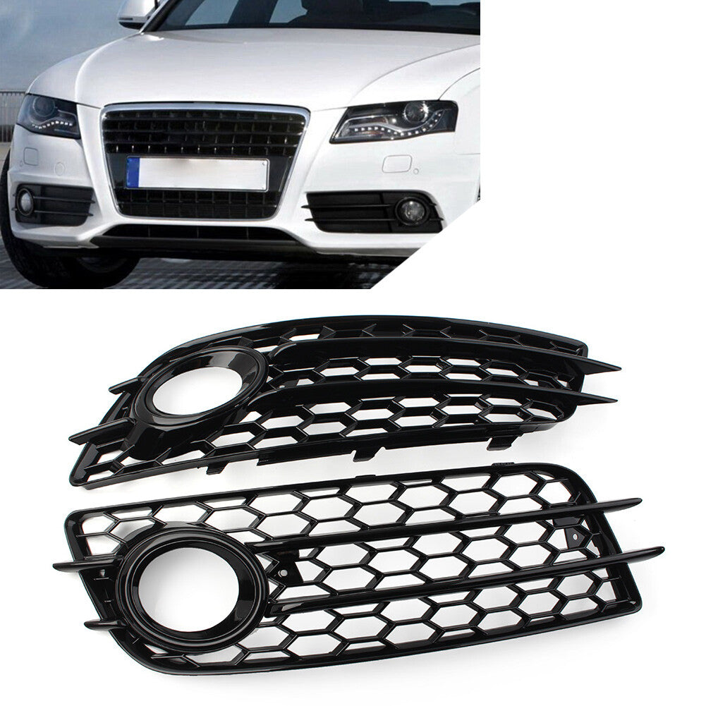 Pair Honeycomb Front Bumper Fog Light Grille Cover for Audi for A4 B8 S4 2008-2012