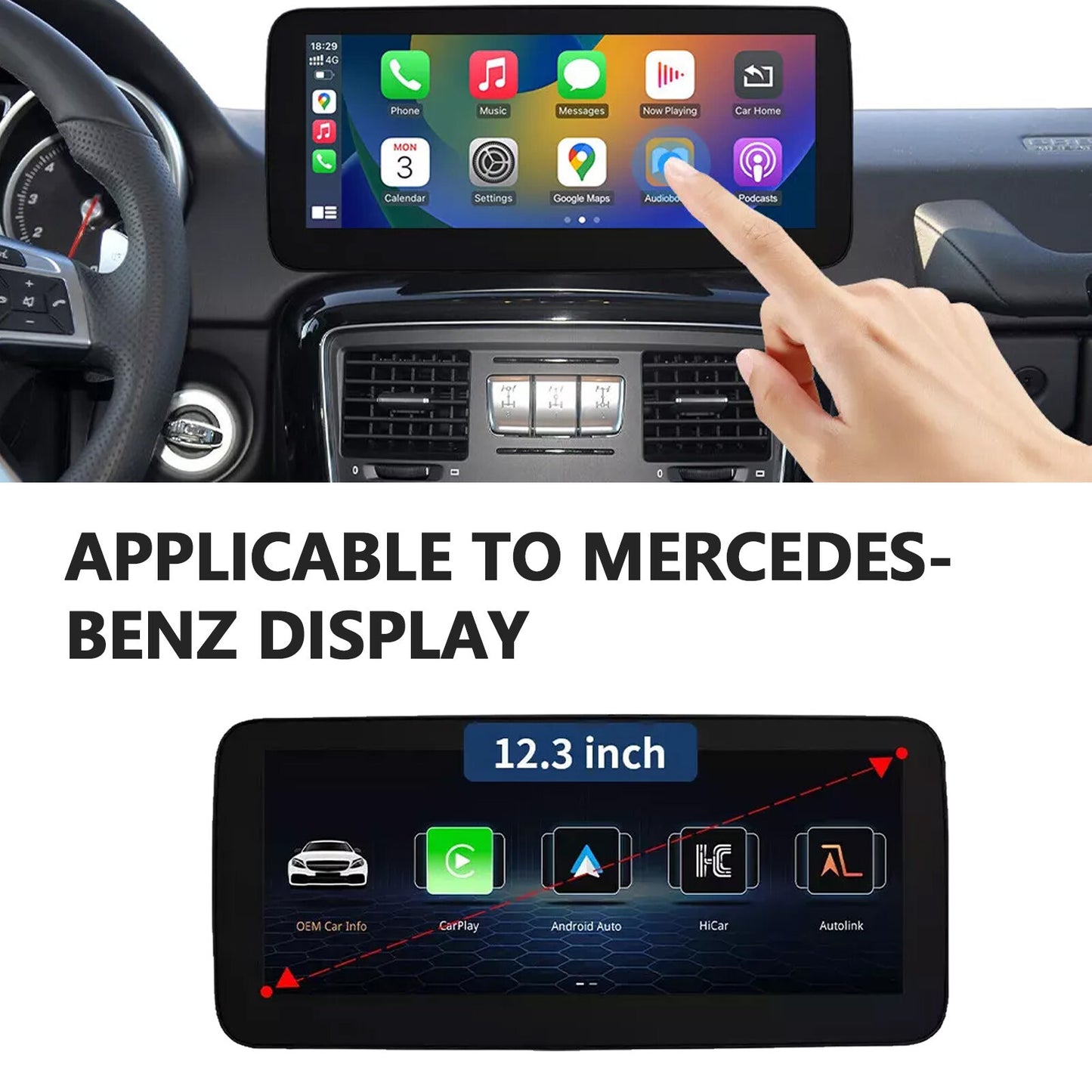 12.3 Wireless Android Auto Touch Screen for Benz G Class W463 NTG4.5/5 CarPl4m