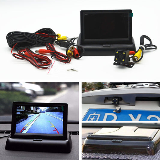 Car Rear View CCD 4 LED Night USE Camera  4.3 Foldable LCD Display Monitor