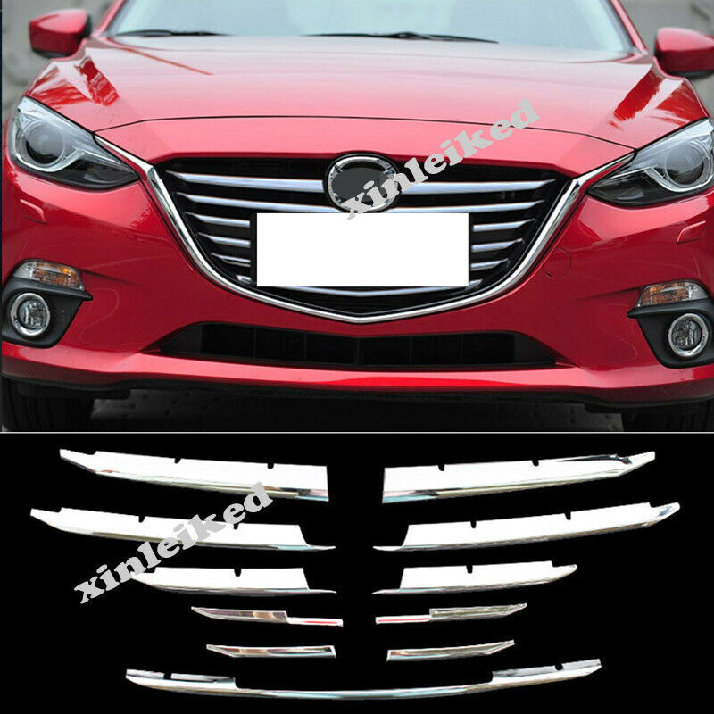 Kit Chrome Front Bumper Grill Grille Cover Strip Trims for Mazda 3 Axela 2014-16